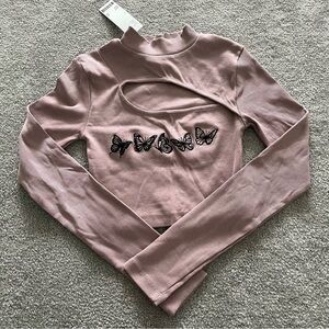 Urban Outfitters Out From Under Purple Embroidered Butterfly Crop Top Size S NEW